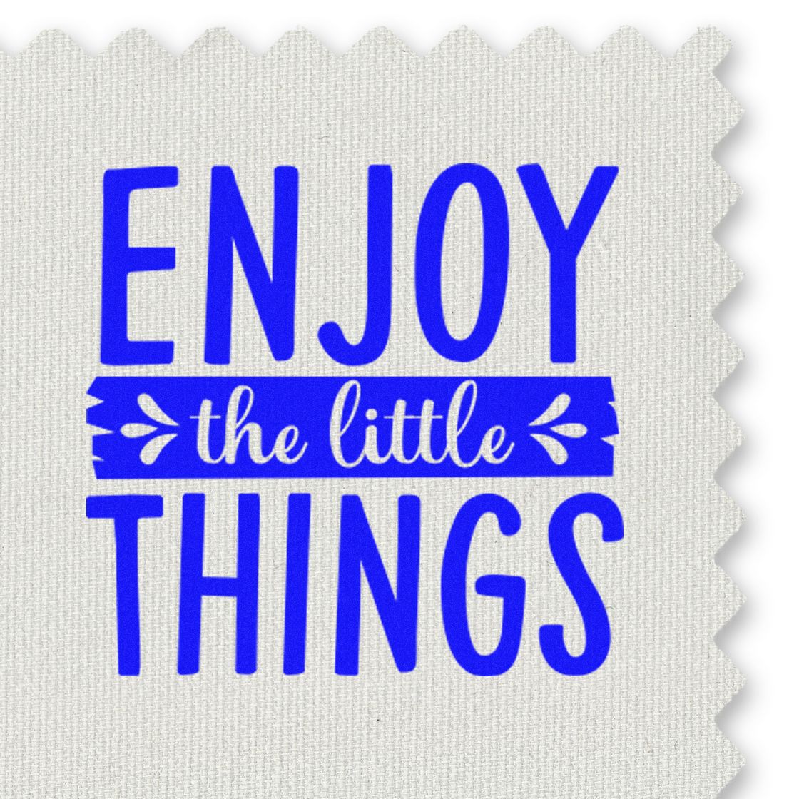 Enjoy the Little Things rubber stamp design with bold blue inspirational quote for crafts, journaling, and handmade cards.