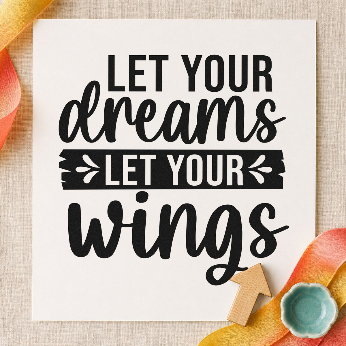 Let Your Dreams Leafy Banner Rubber Stamp – Duo Hand in use 3