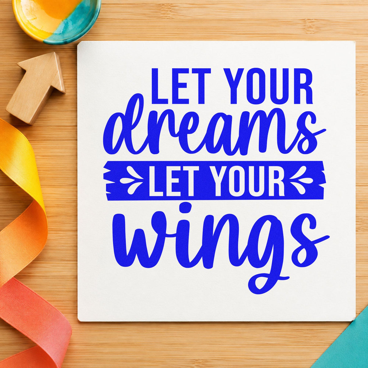 Let Your Dreams Leafy Banner Rubber Stamp – Duo Hand in use 5