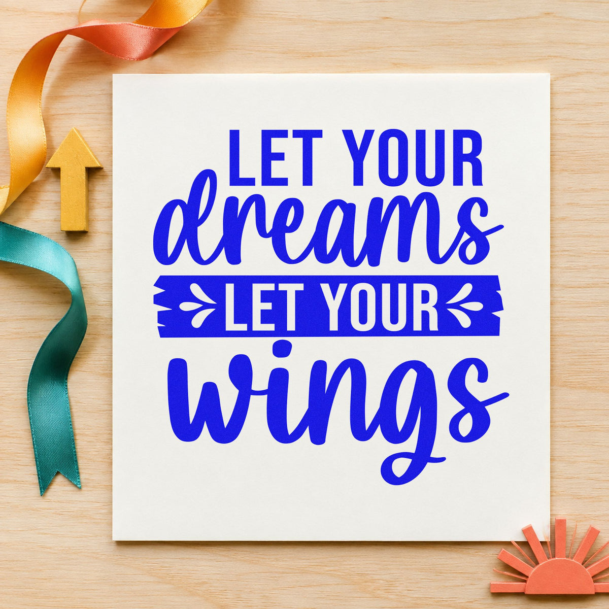 Let Your Dreams Leafy Banner Rubber Stamp – Duo Hand in use 6