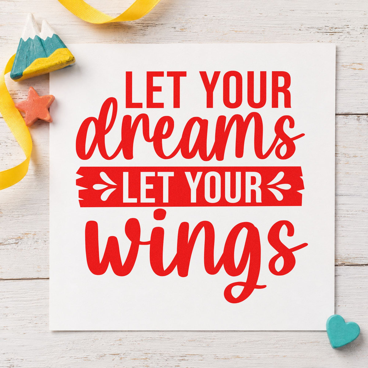 Let Your Dreams Leafy Banner Rubber Stamp – Duo Hand in use 7