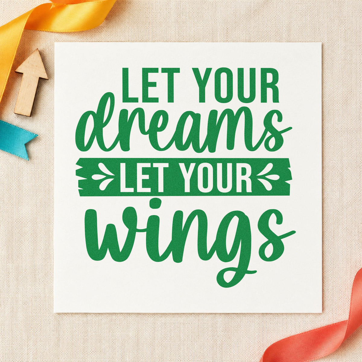 Let Your Dreams Leafy Banner Rubber Stamp – Duo Hand in use 8