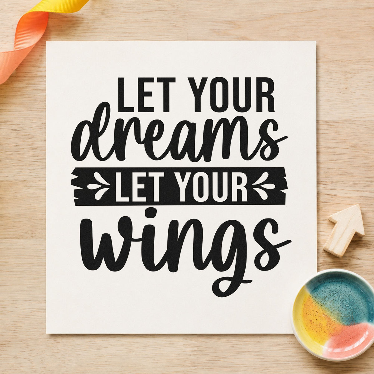 Let Your Dreams Leafy Banner Rubber Stamp – Duo Hand in use 9