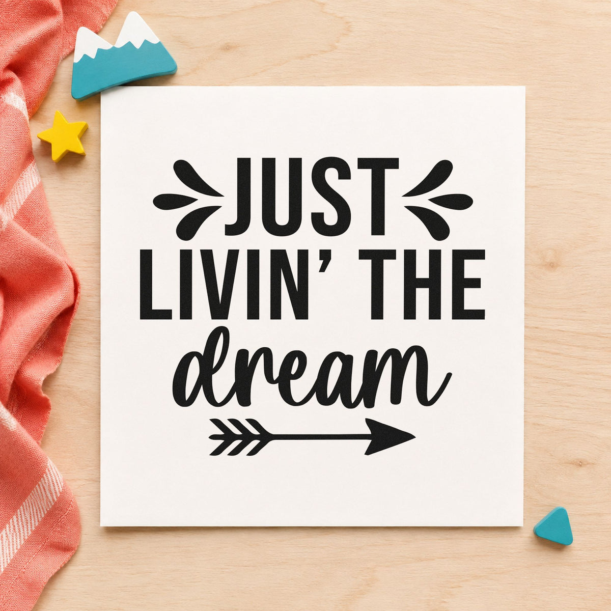 Just Livin The Dream rubber stamp printed in black ink, ready for route leg sheet and similar paper crafts.