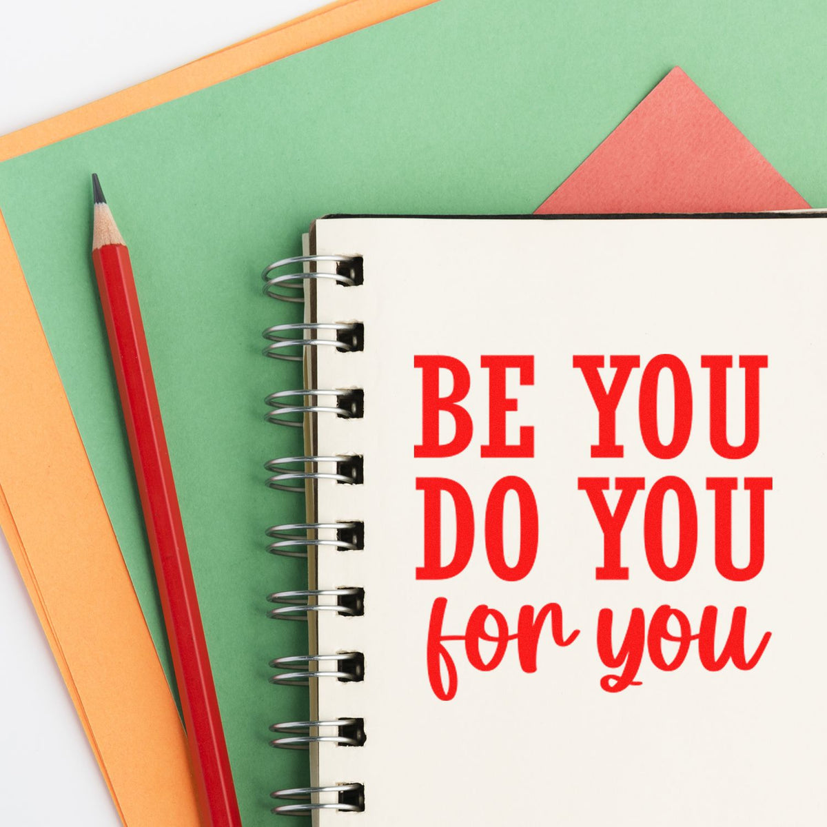 Motivational rubber stamp reading Be You Do You for You on a notebook, perfect for inspirational crafting.