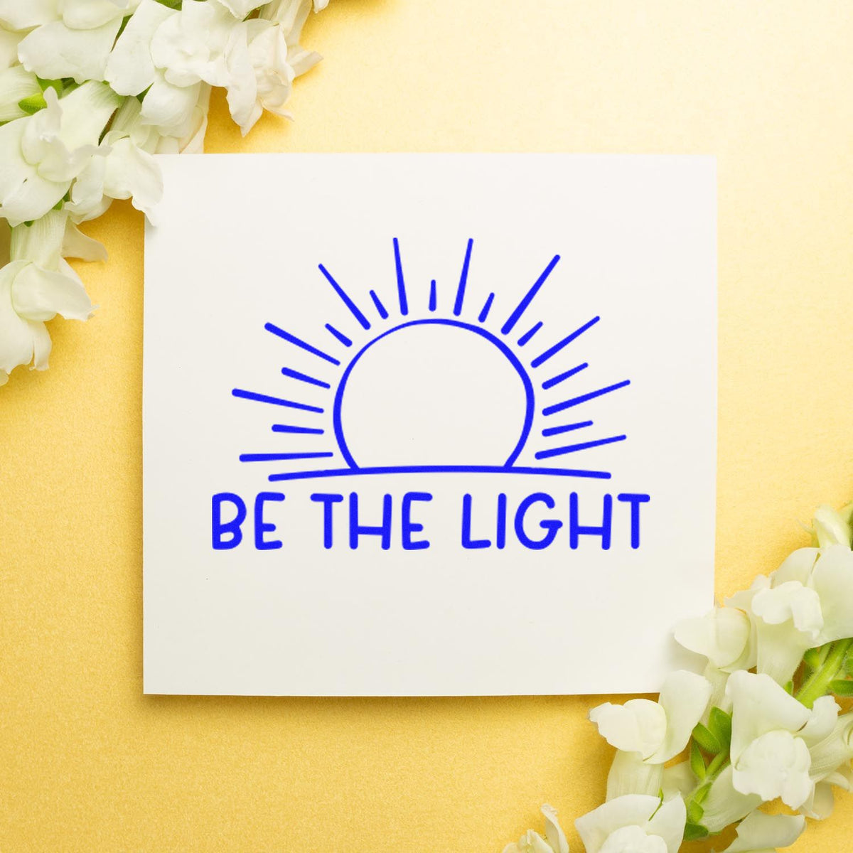 Be the Light inspirational rubber stamp with sun design, perfect for faith-based cards, journaling, and handmade crafts.
