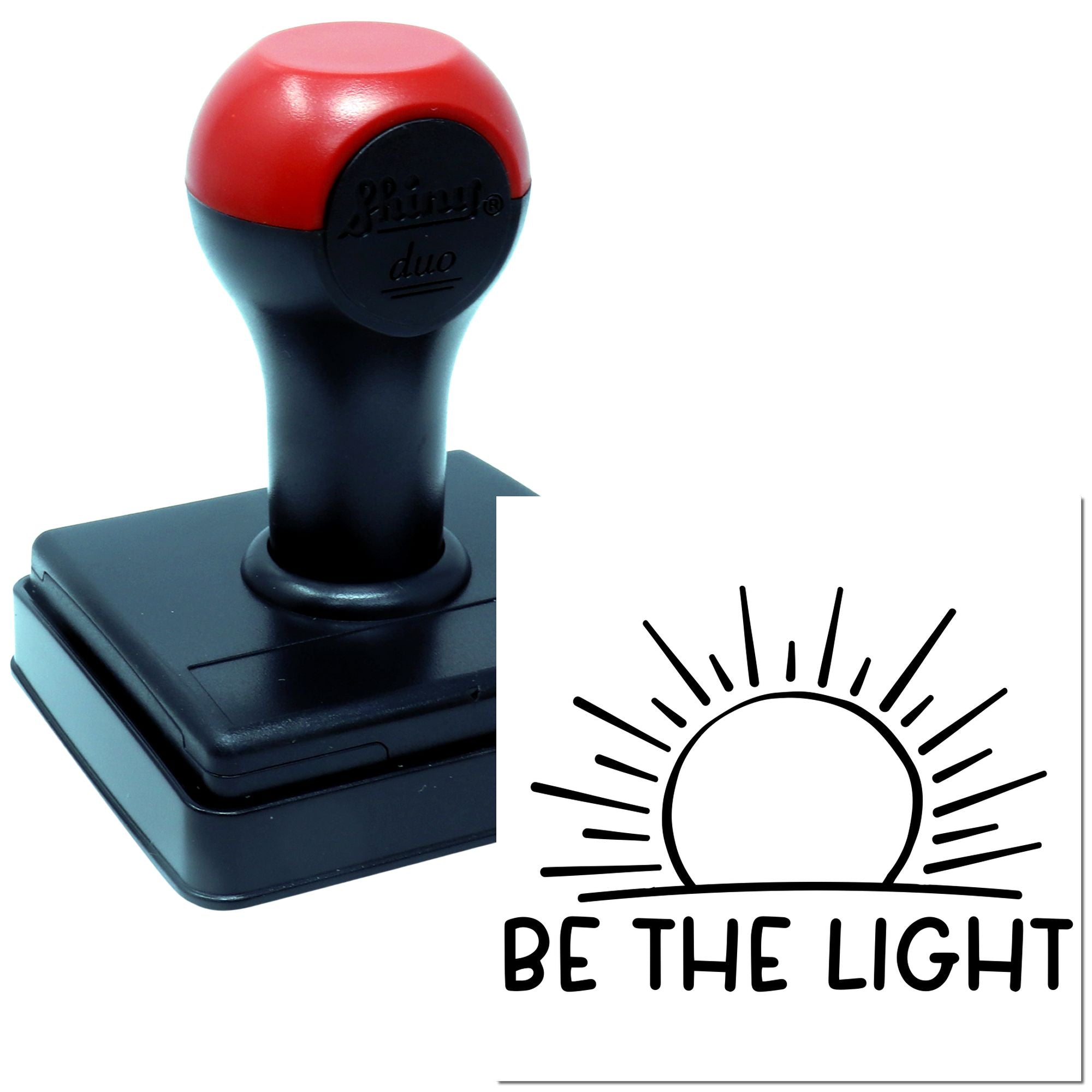 Self-inking rubber stamp with Be the Light sun design for inspirational marking