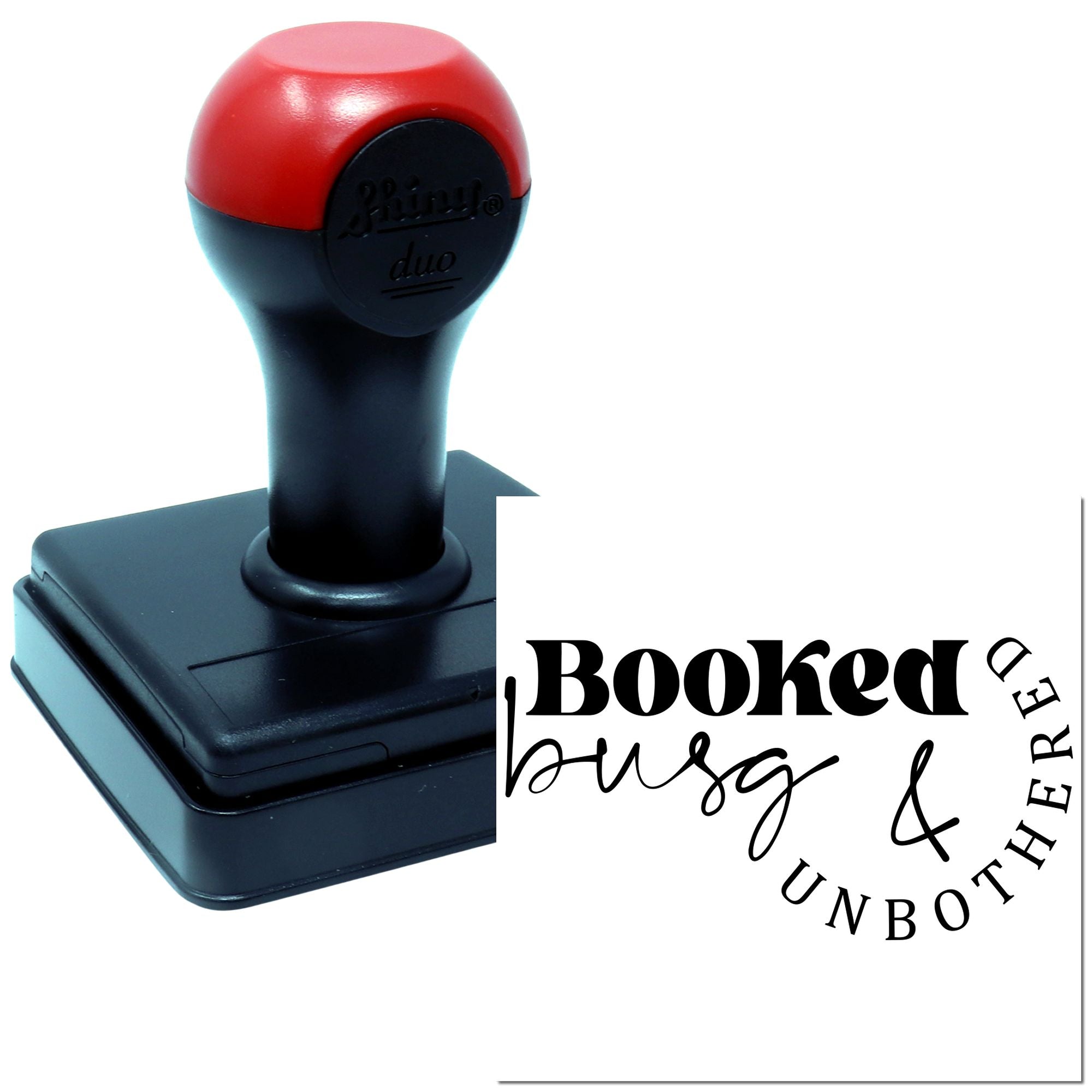 Custom self-inking rubber stamp with Booked, busy & unbothered design for branding, planners, or office use.