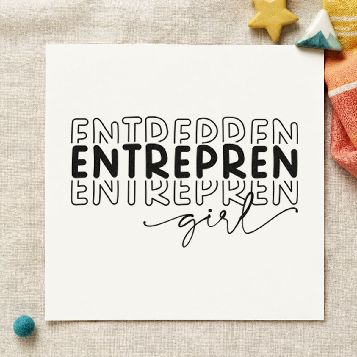 Girl Script With Repeated Outlined Letters Rubber Stamp – Duo Hand in use 3