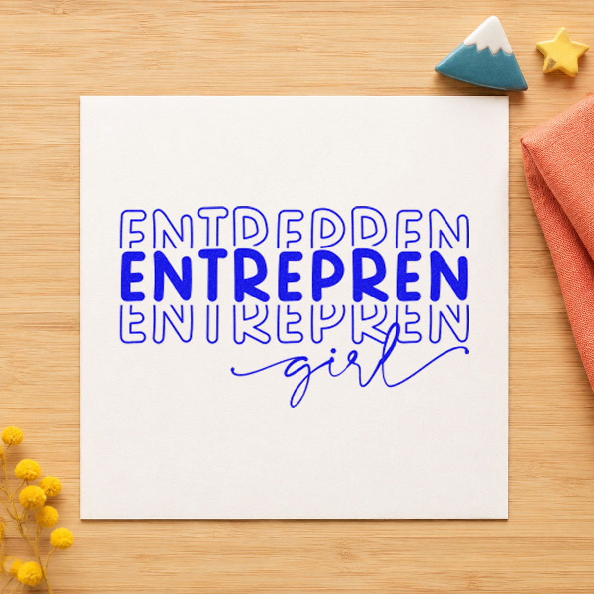 Girl Script With Repeated Outlined Letters Rubber Stamp – Duo Hand in use 5