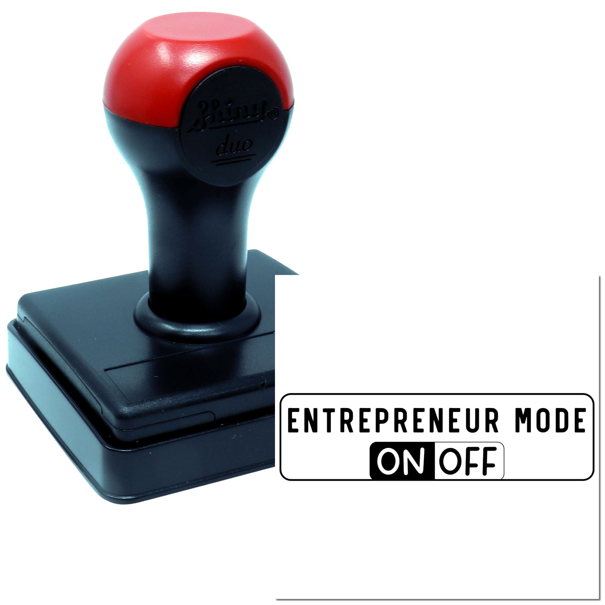 Self-inking rubber stamp featuring Entrepreneur Mode ON/OFF design for business branding and office use.