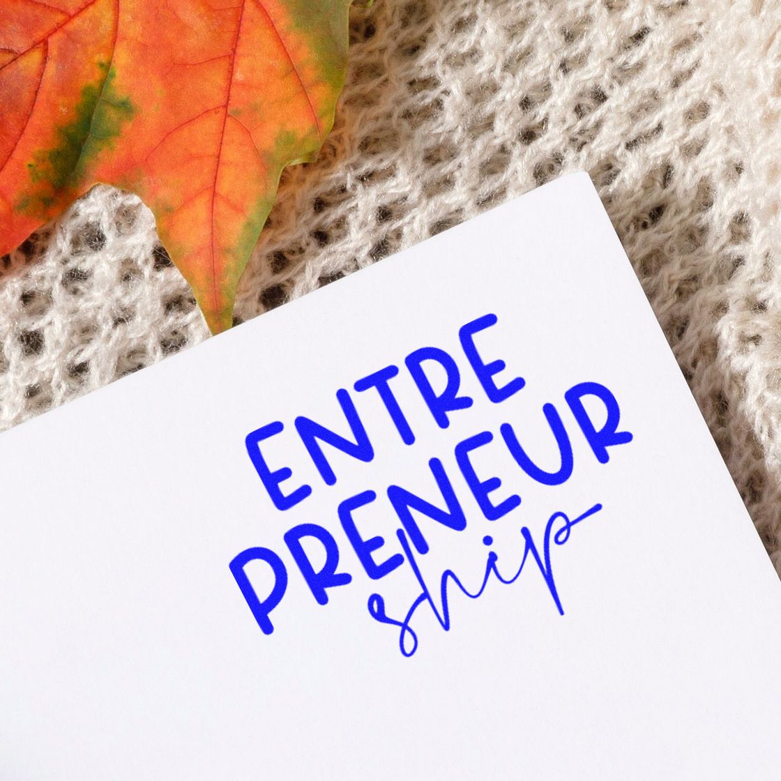 Custom entrepreneurship rubber stamp imprint in blue ink on white card for business branding and motivational stationery.