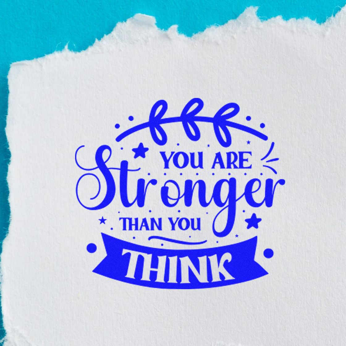 Custom motivational rubber stamp reading You Are Stronger Than You Think for cards, journals, and craft packaging.