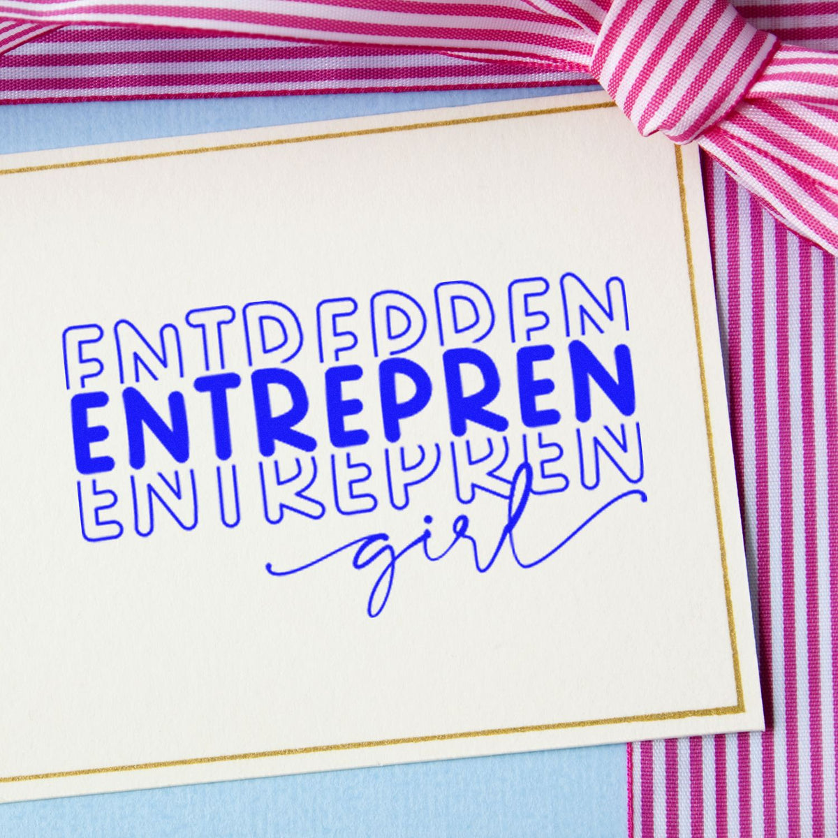 Entrepreneur girl rubber stamp design on stationery card, ideal for custom crafts, branding, and handmade packaging.