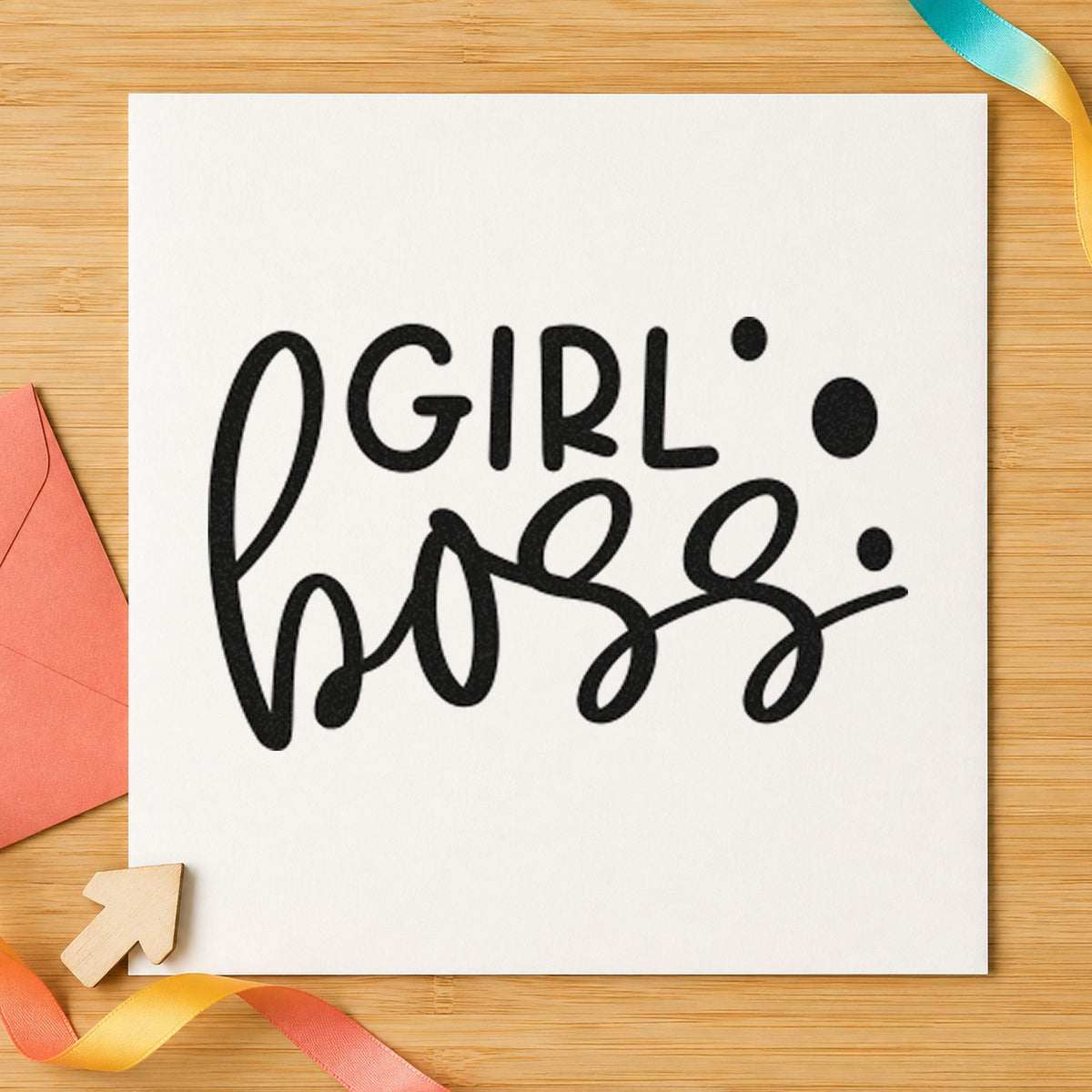Girl Boss Bold Script rubber stamp printed in black ink, ready for route day sheet and similar paper crafts.