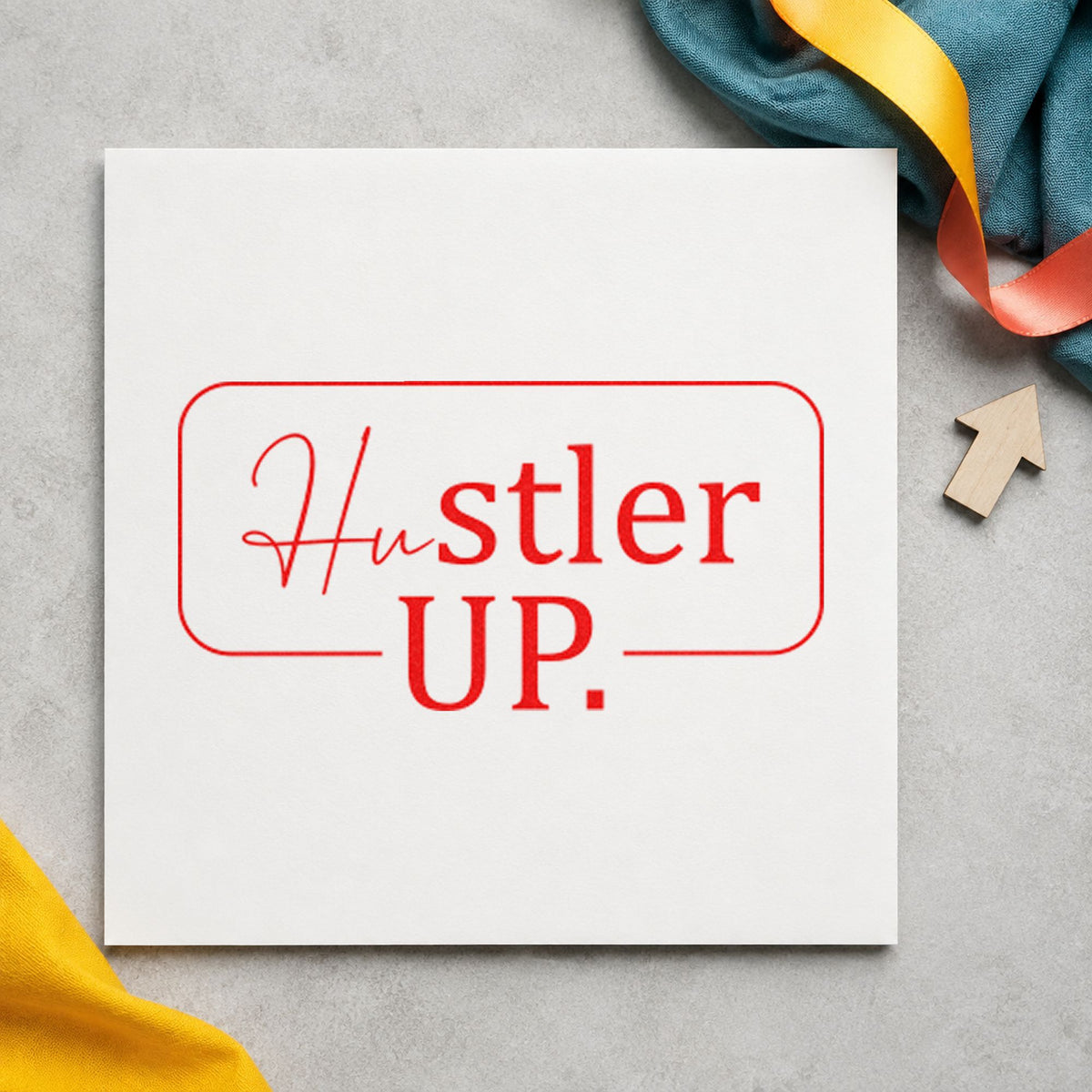 Hustler Up Rounded Framed Lettering Slim Pre-Inked Stamp in use 7