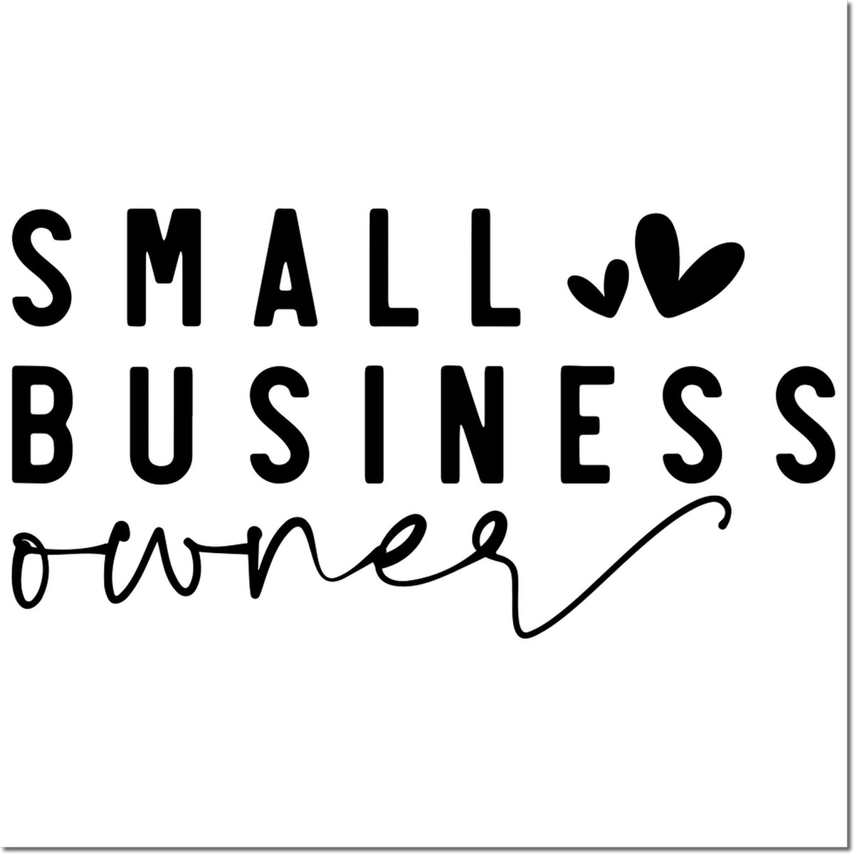 Small business owner rubber stamp design with hearts, ideal for handmade packaging, branding, and small business marketing.