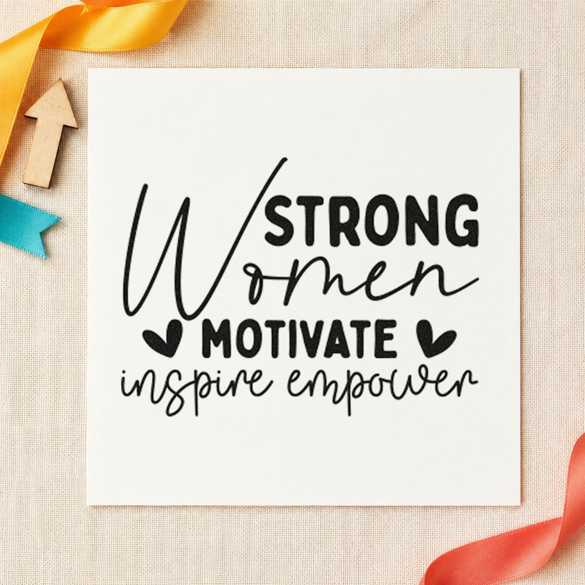 Strong Women Motivate Inspire rubber stamp printed in black ink, ready for share pack sheet and similar paper crafts.