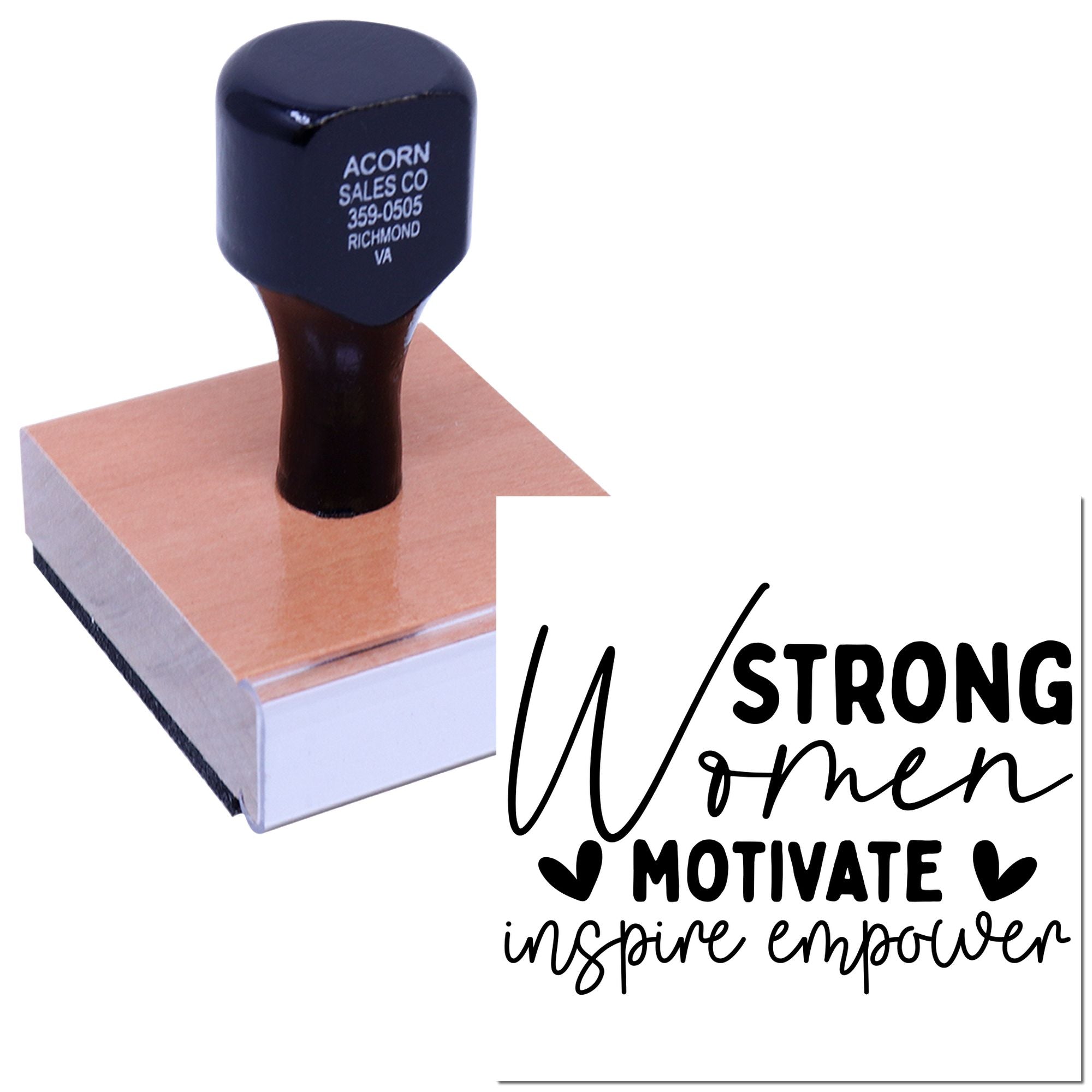 Custom rubber stamp with Women Strong Motivate Inspire Empower design for inspirational womens empowerment messages.