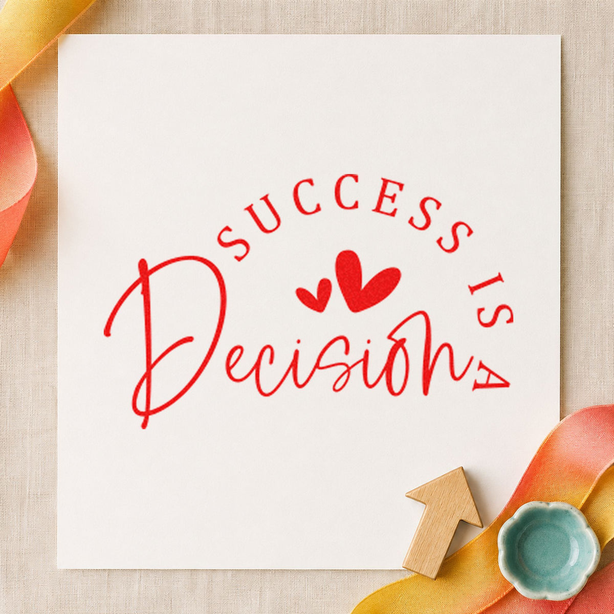 Success Is A Decision With Hearts Self-Inking Craft Stamp in use 8