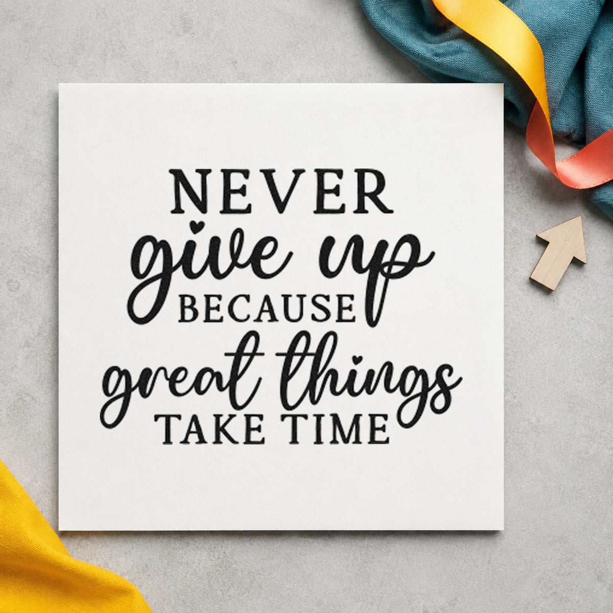 Never Give Up Great Things Hand Stamp – Duo in use 4