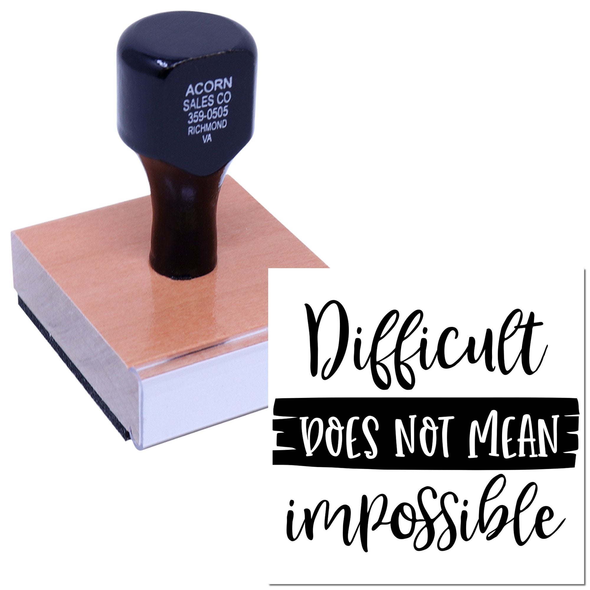 Motivational rubber stamp with Difficult does not mean impossible quote for custom crafting, scrapbooking, and handmade projects.