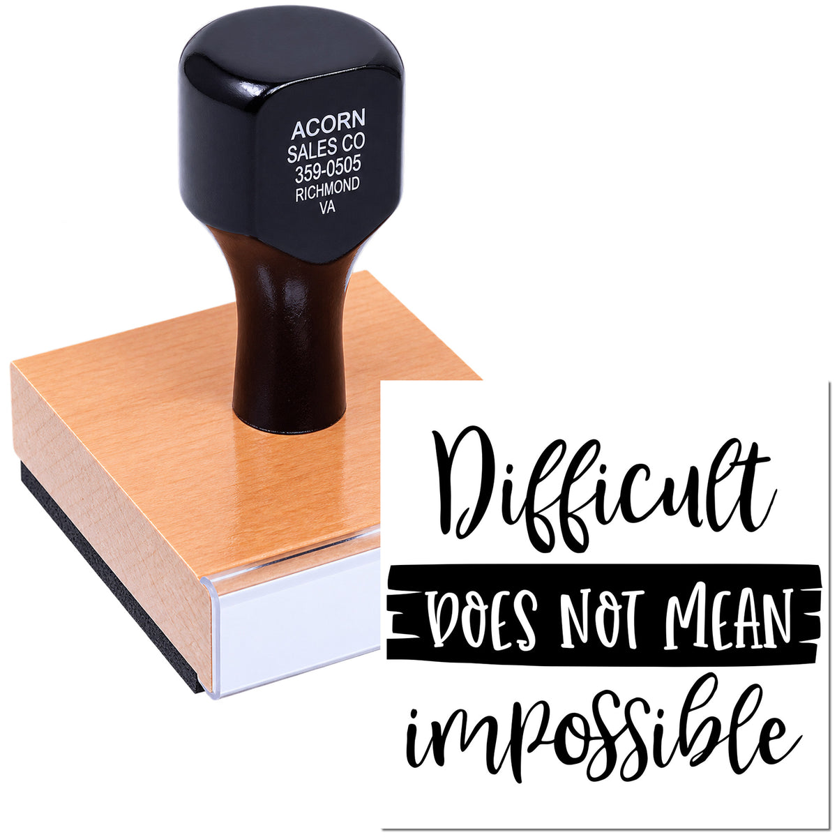 Motivational rubber stamp with Difficult does not mean impossible quote for custom crafting, scrapbooking, and handmade projects.