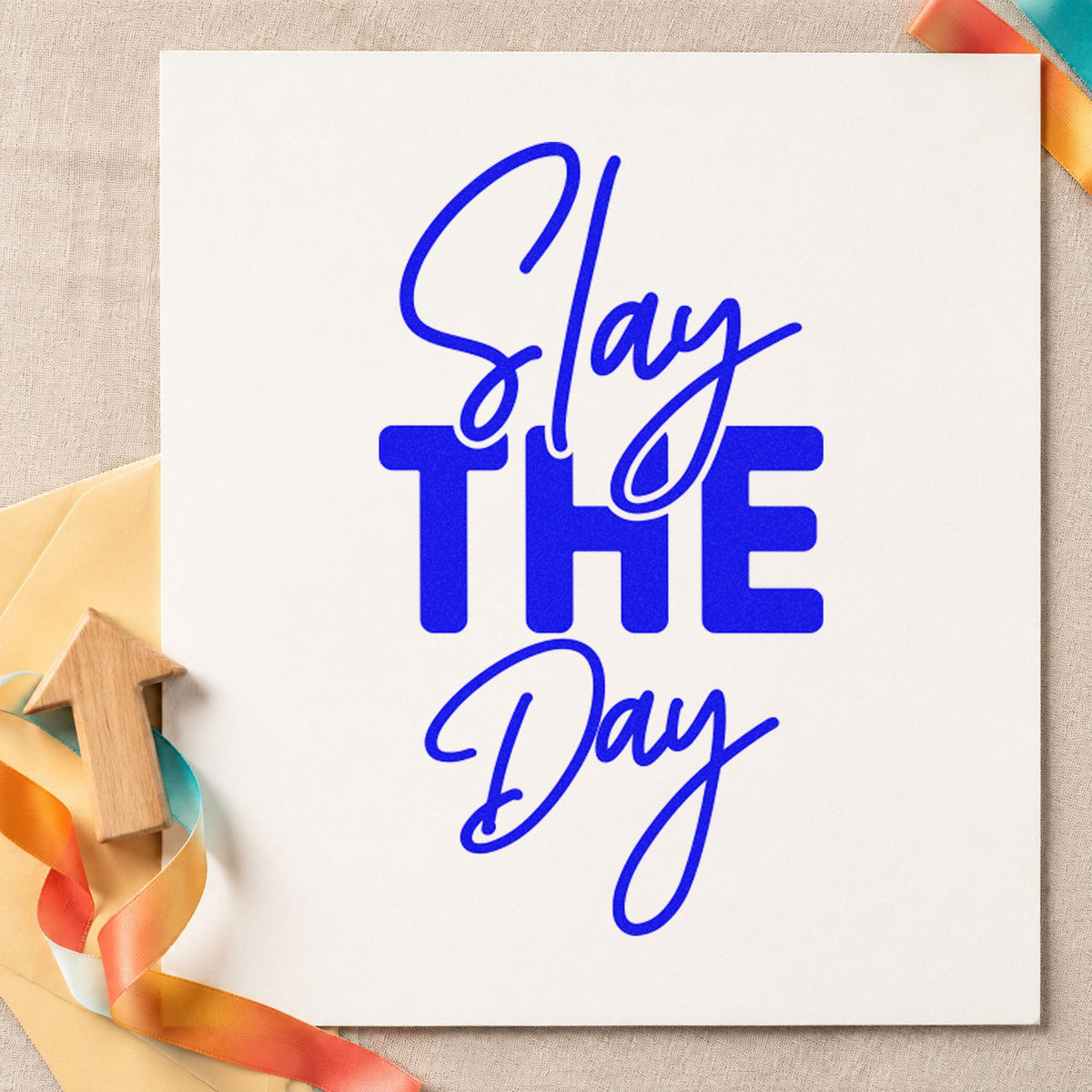 Slay The Day Script Lettering Hand Stamp – Duo in use 5