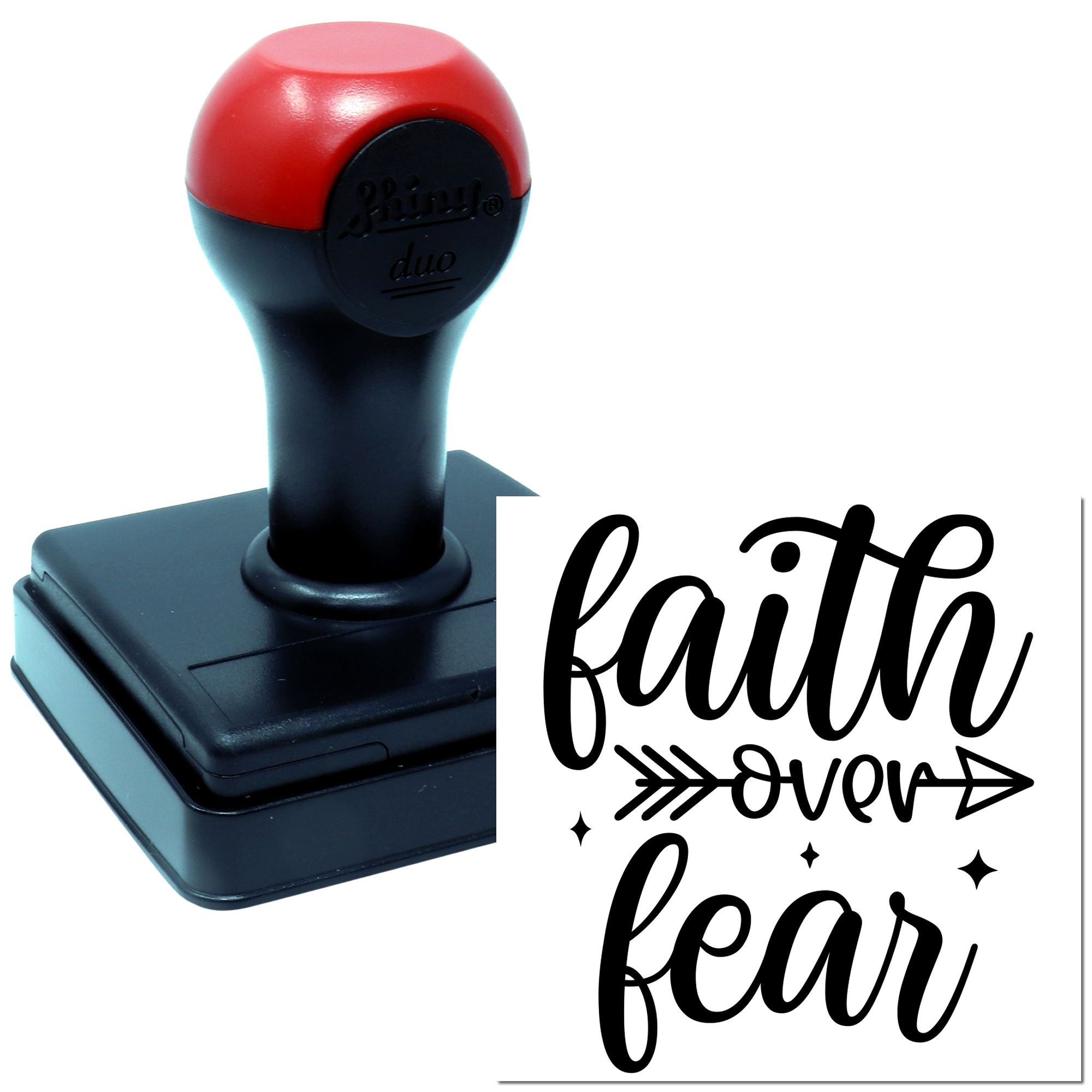 Faith over fear rubber stamp with inspirational script design for cards, journals, and DIY faith crafts.