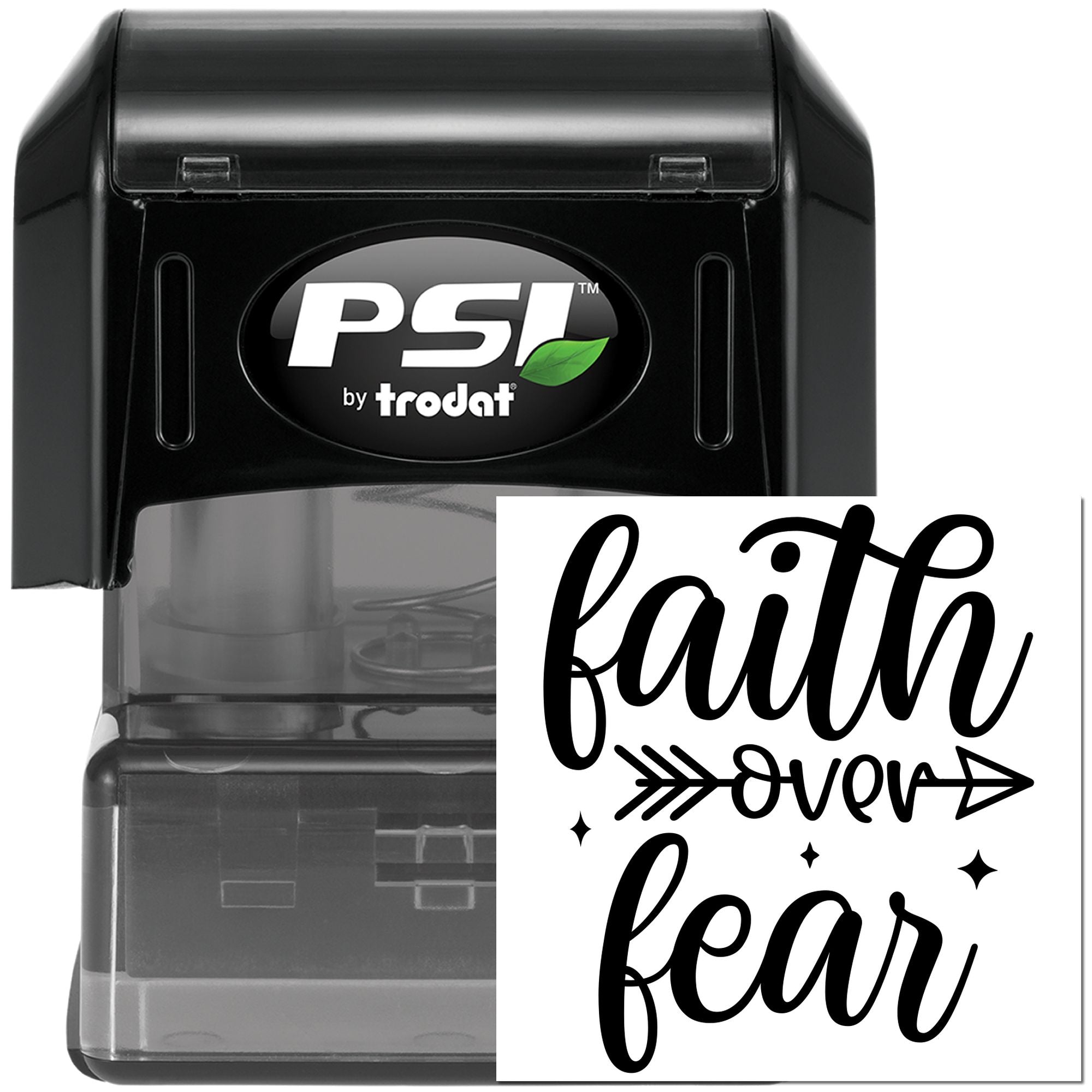 PSI by Trodat self-inking rubber stamp with faith over fear motivational design for faith-based crafting and labeling