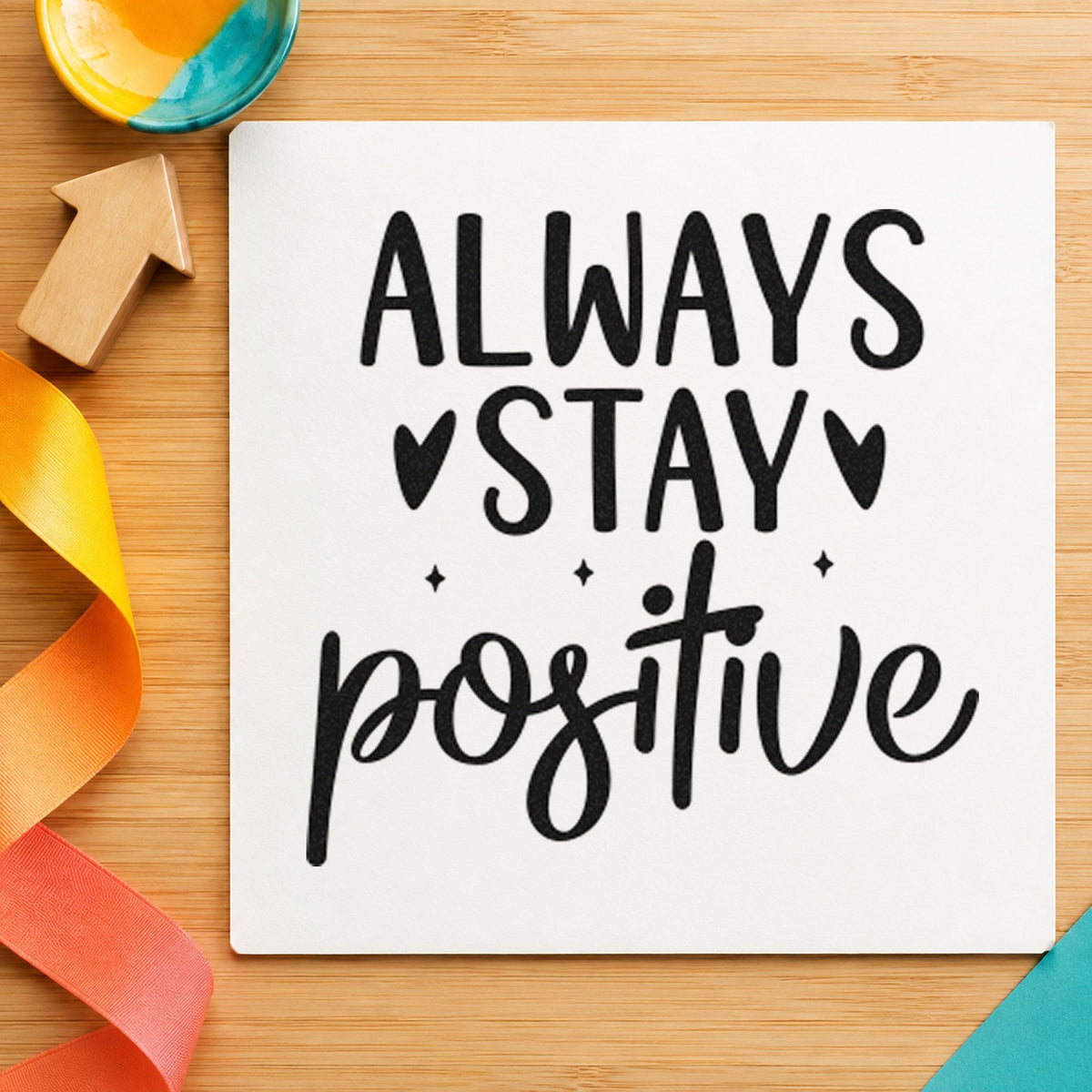 Always Stay Positive Hearts Rubber Stamp – Duo Hand in use 10