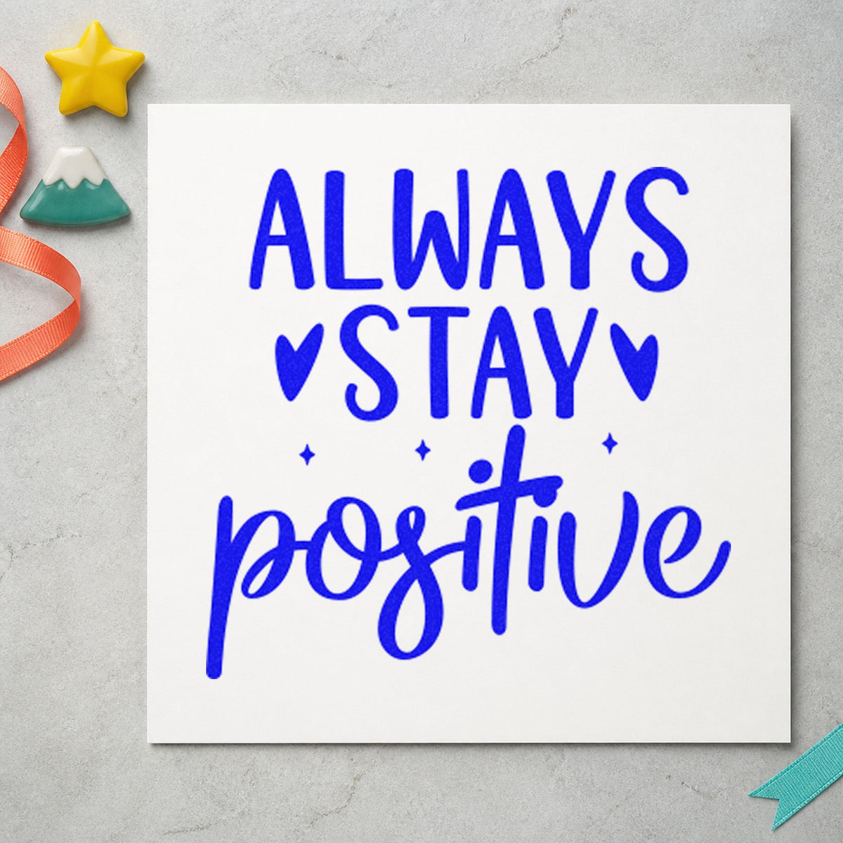 Always Stay Positive Hearts Rubber Stamp – Duo Hand in use 6