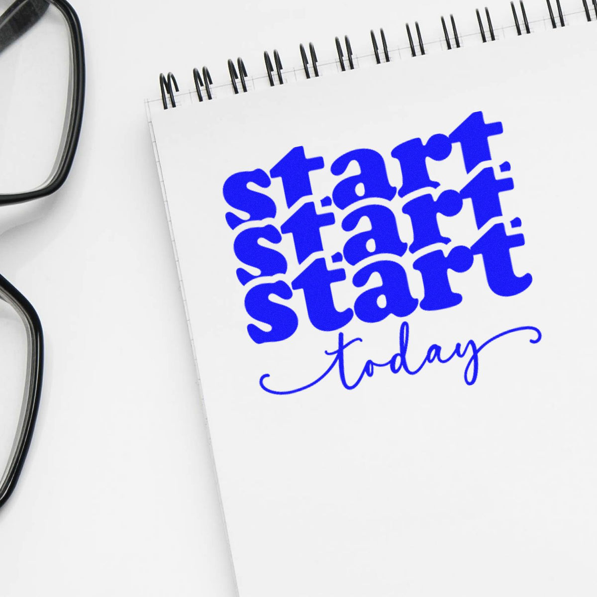 Motivational rubber stamp with Start Today text for planners, notebooks, and office organization.