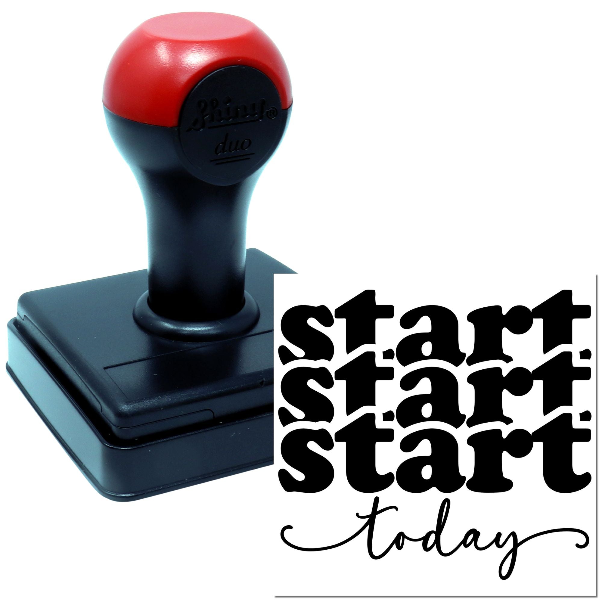 Self-inking rubber stamp with Start Today design for custom motivational stamping projects.