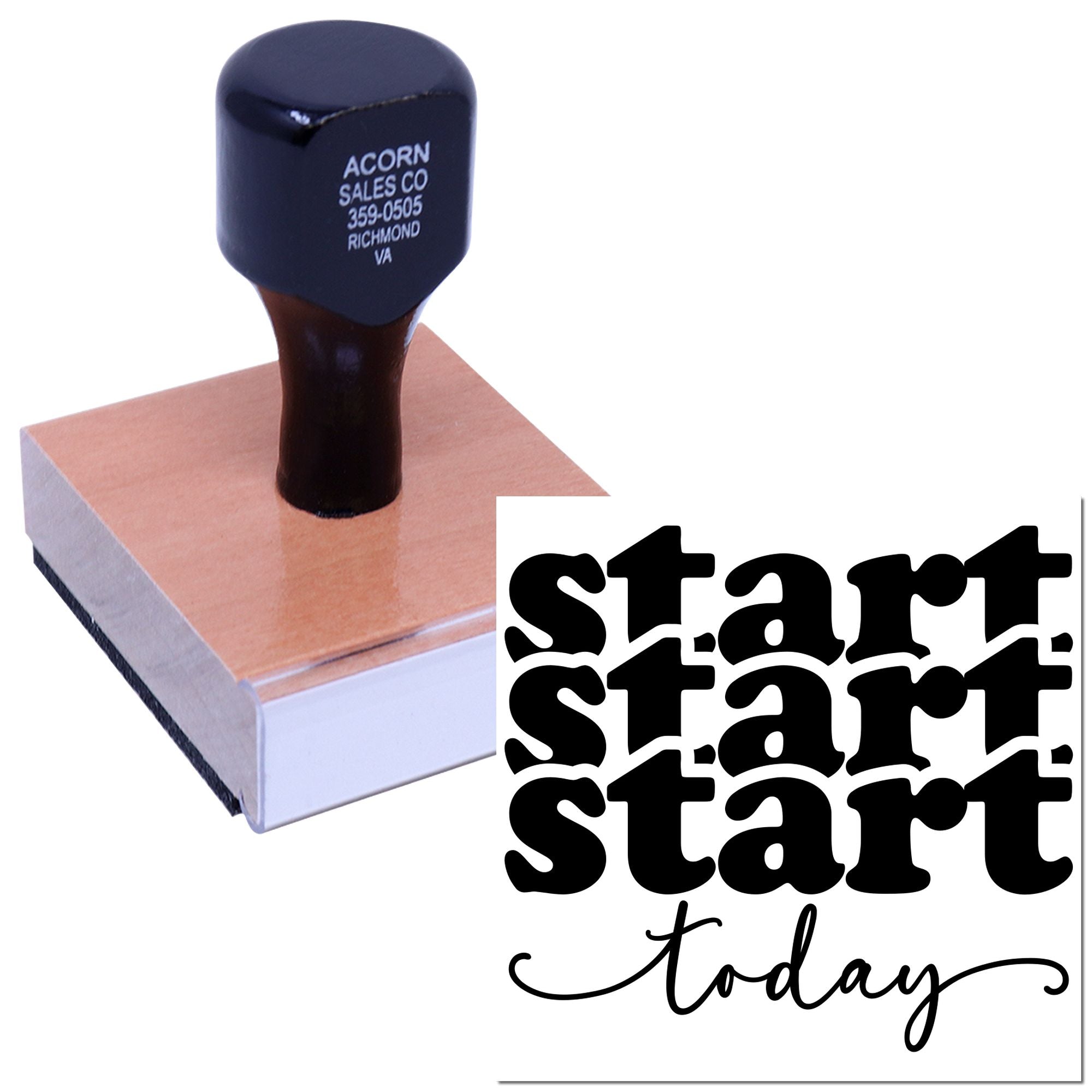 Custom rubber stamp featuring Start Today design for branding, office marking, and motivational messages.