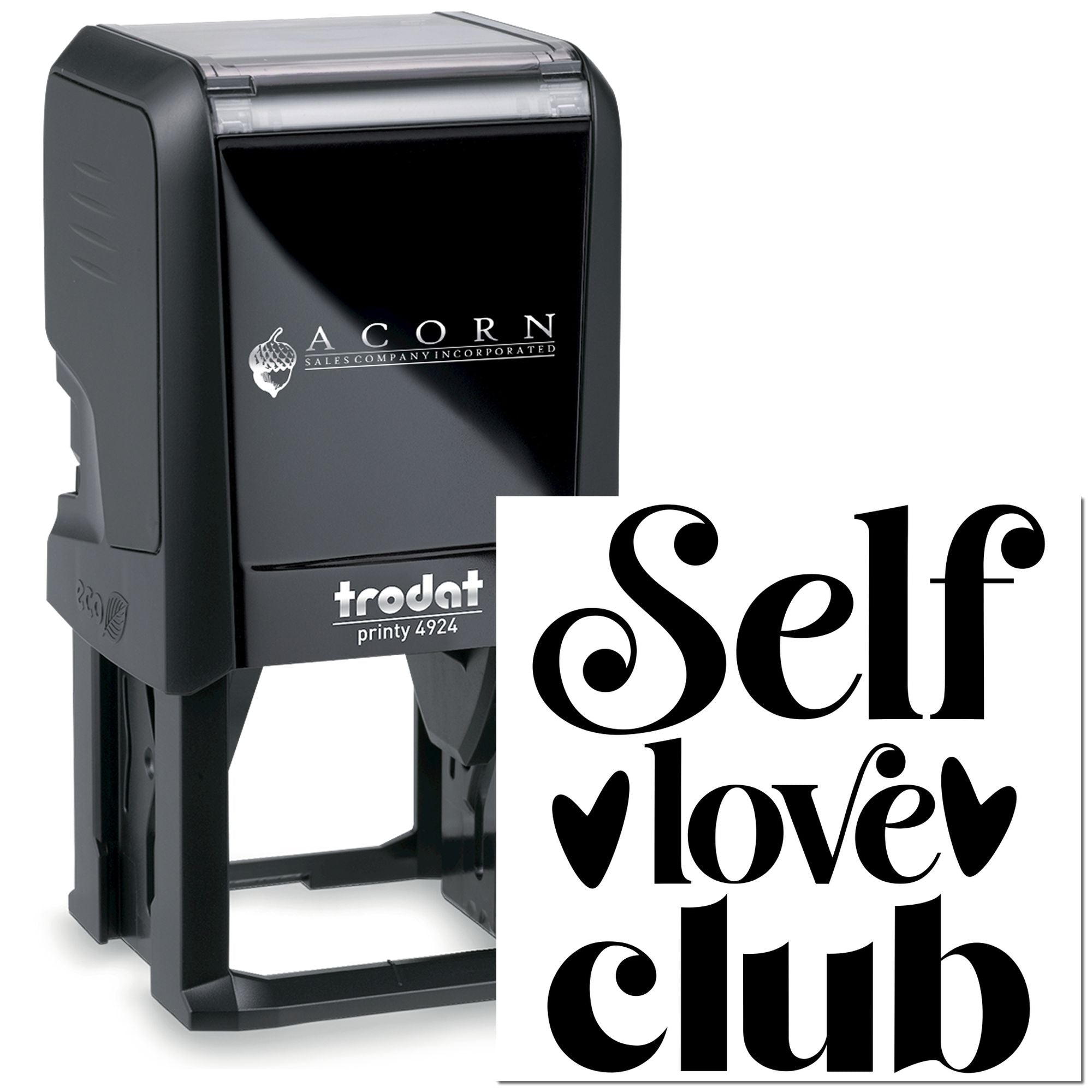 Trodat Printy 4924 self-inking rubber stamp with custom Self Love Club design for personalized stamping and crafts