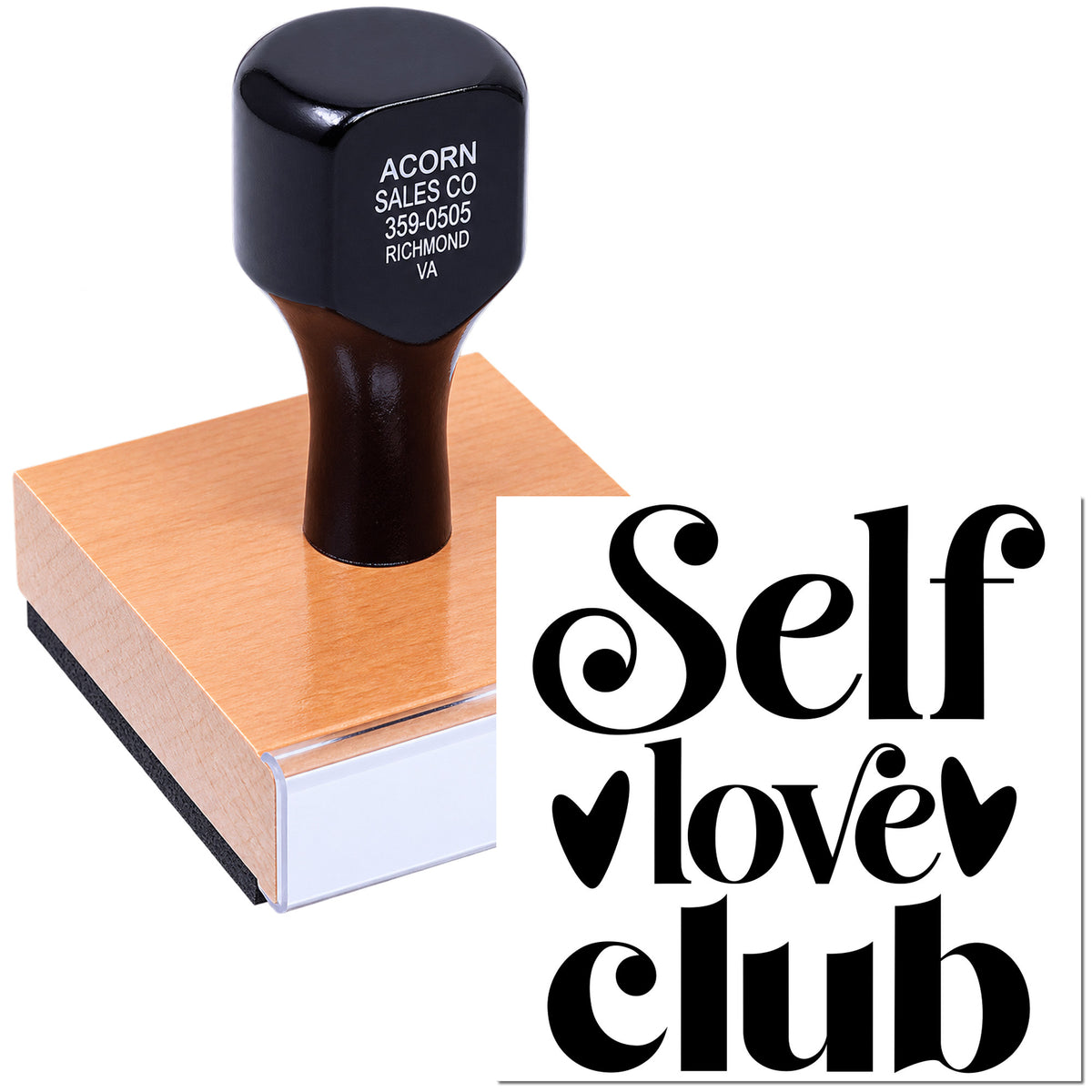 Custom rubber stamp for Self Love Club design, ideal for personalized crafting, packaging, and branding.