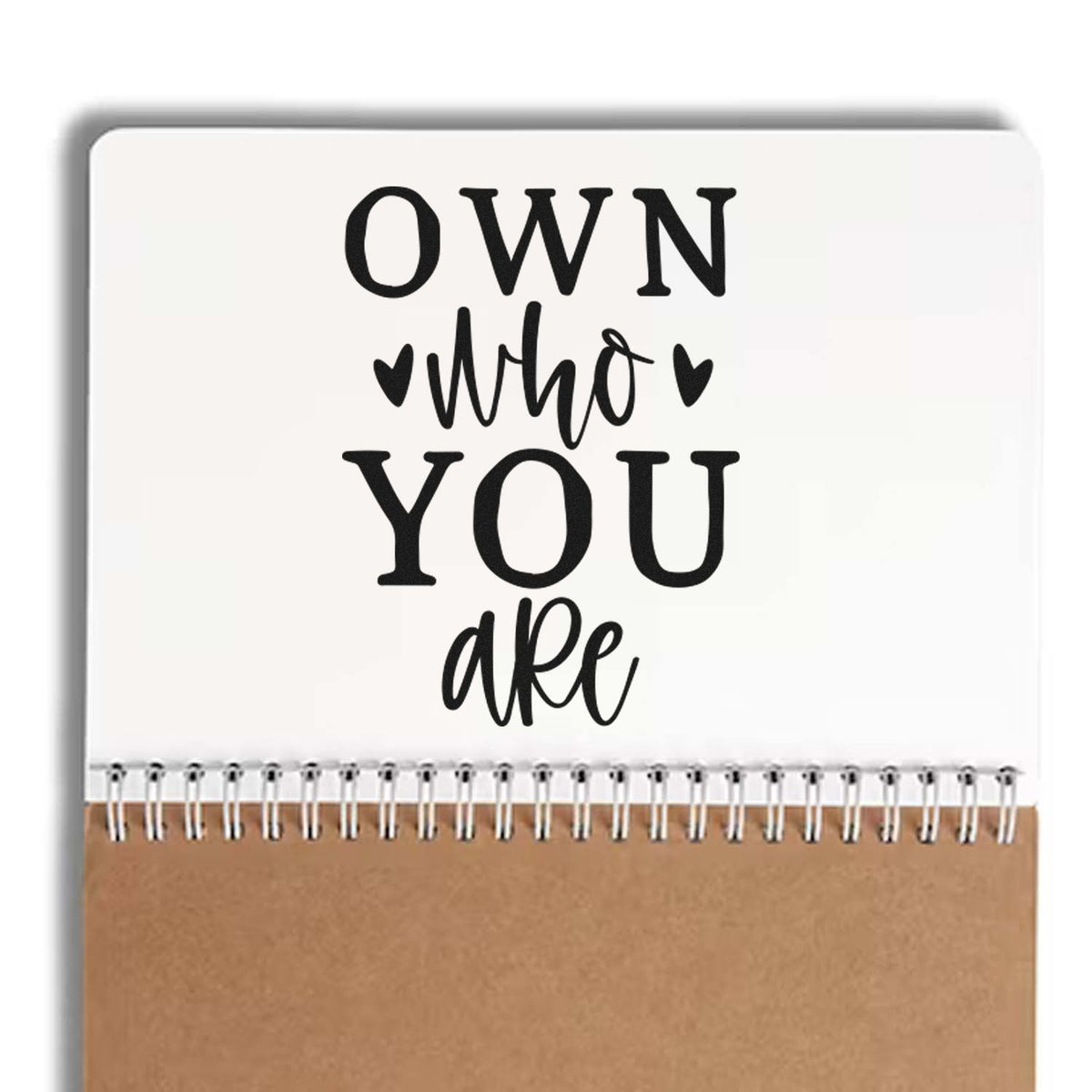 Custom rubber stamp design with Own who you are quote for notebooks, planners, and motivational crafts.
