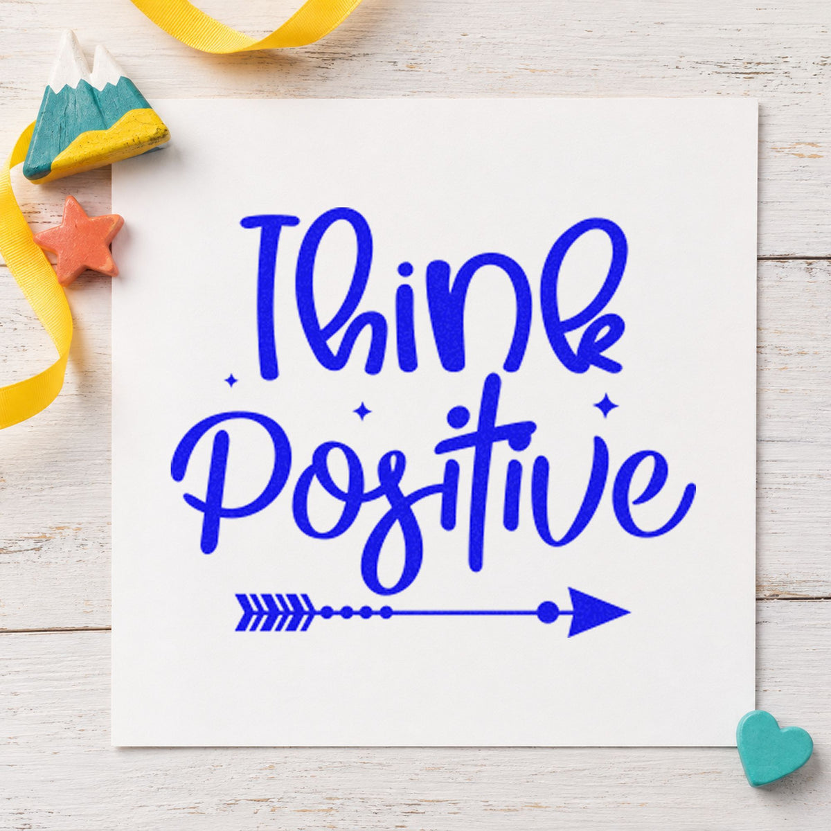 Think Positive Arrow And Sparkles Rubber Stamp – Wood Handle in use 6