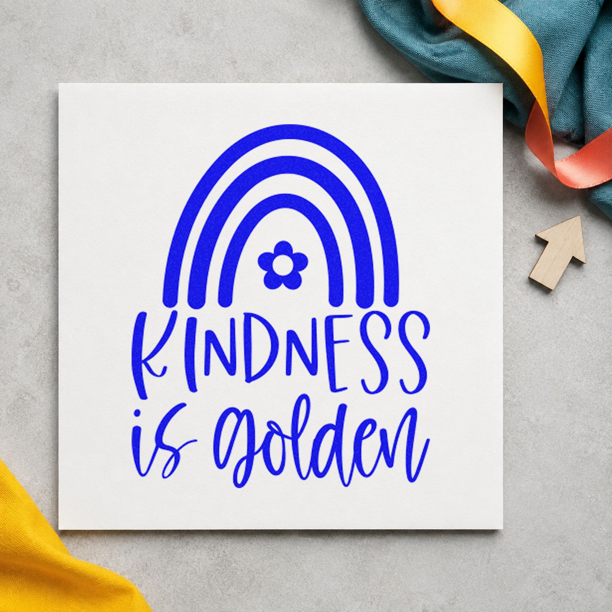 Kindness Is Golden Rainbow Floral Accents Rubber Stamp – Duo Hand in use 5