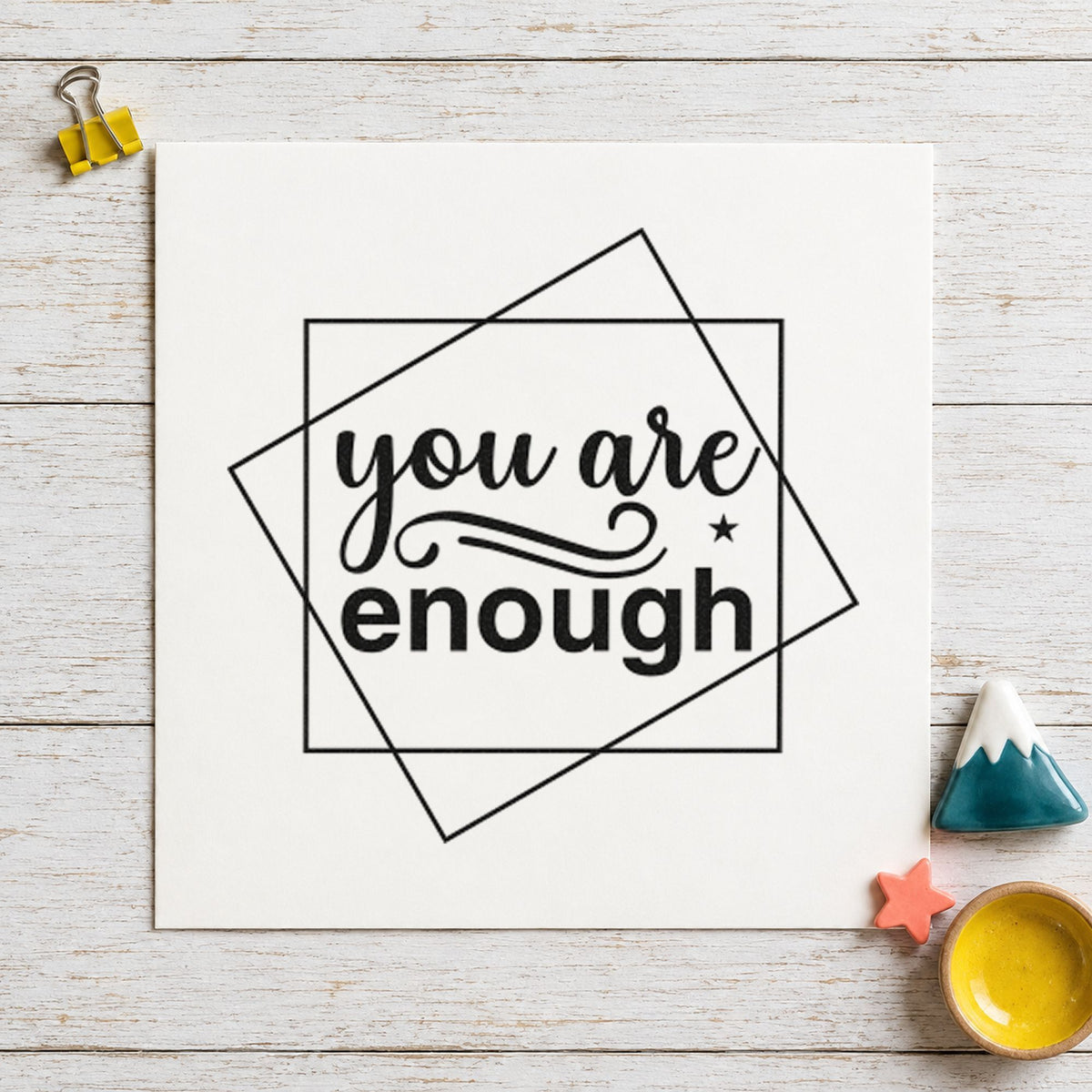 You Are Enough Overlapping Squares With Sparkles Hand Stamp – Duo in use 10