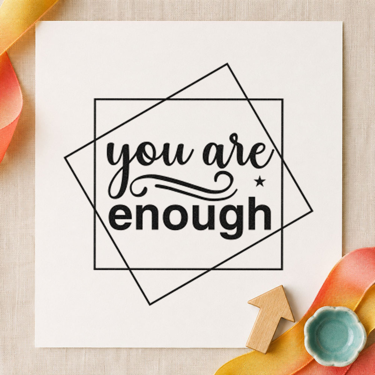 You Are Enough Overlapping Squares With Sparkles PSI Pre-Inked Stamp in use 3