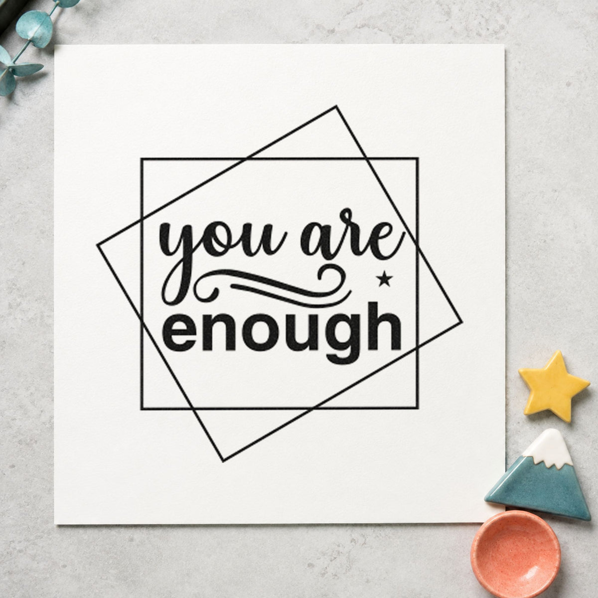 You Are Enough Overlapping Squares With Sparkles Hand Stamp – Duo in use 4