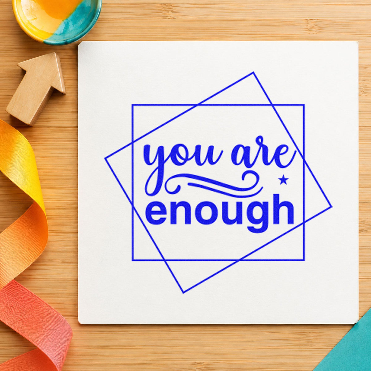 You Are Enough Overlapping Squares With Sparkles Hand Stamp – Duo in use 5