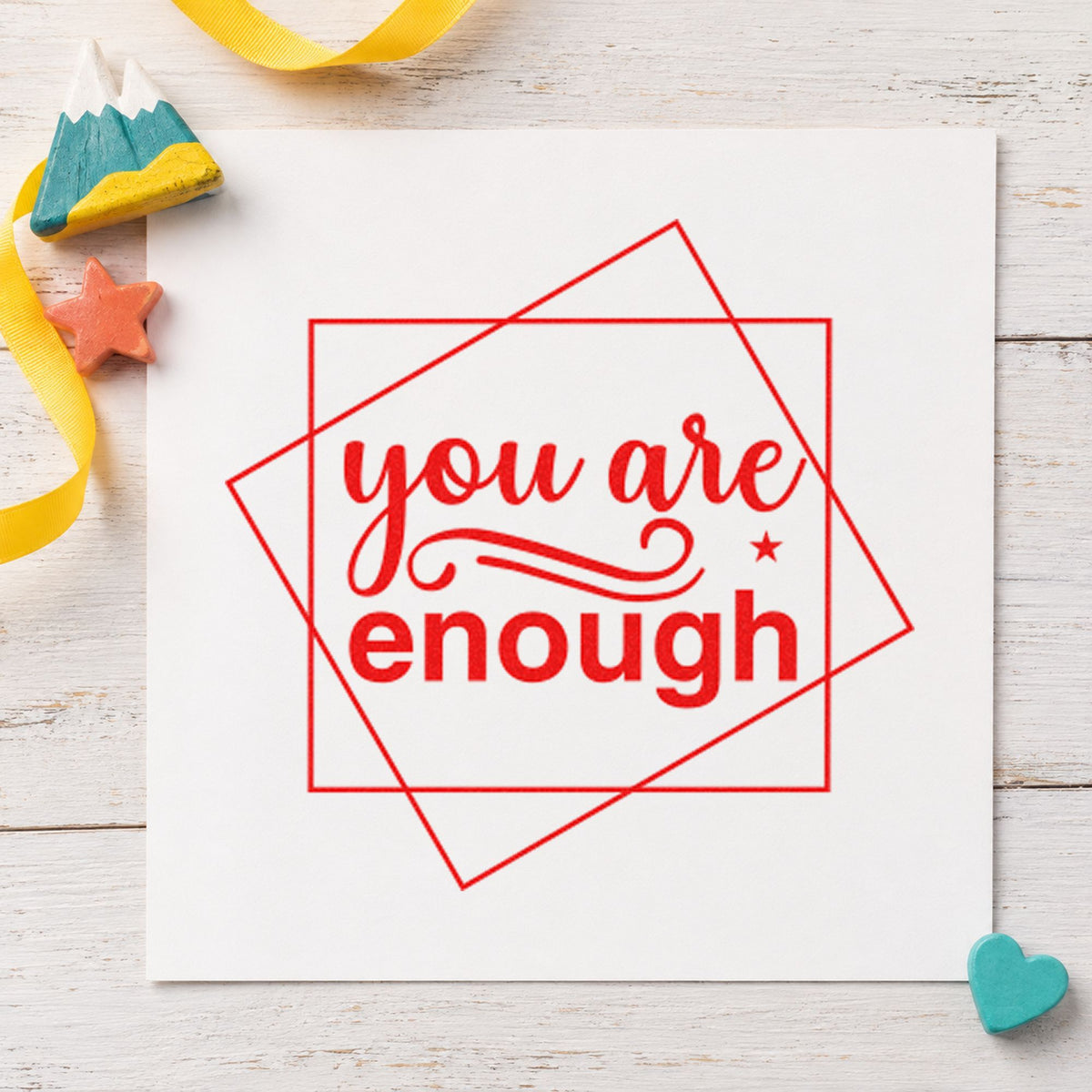 You Are Enough Overlapping Squares With Sparkles Hand Stamp – Duo in use 7