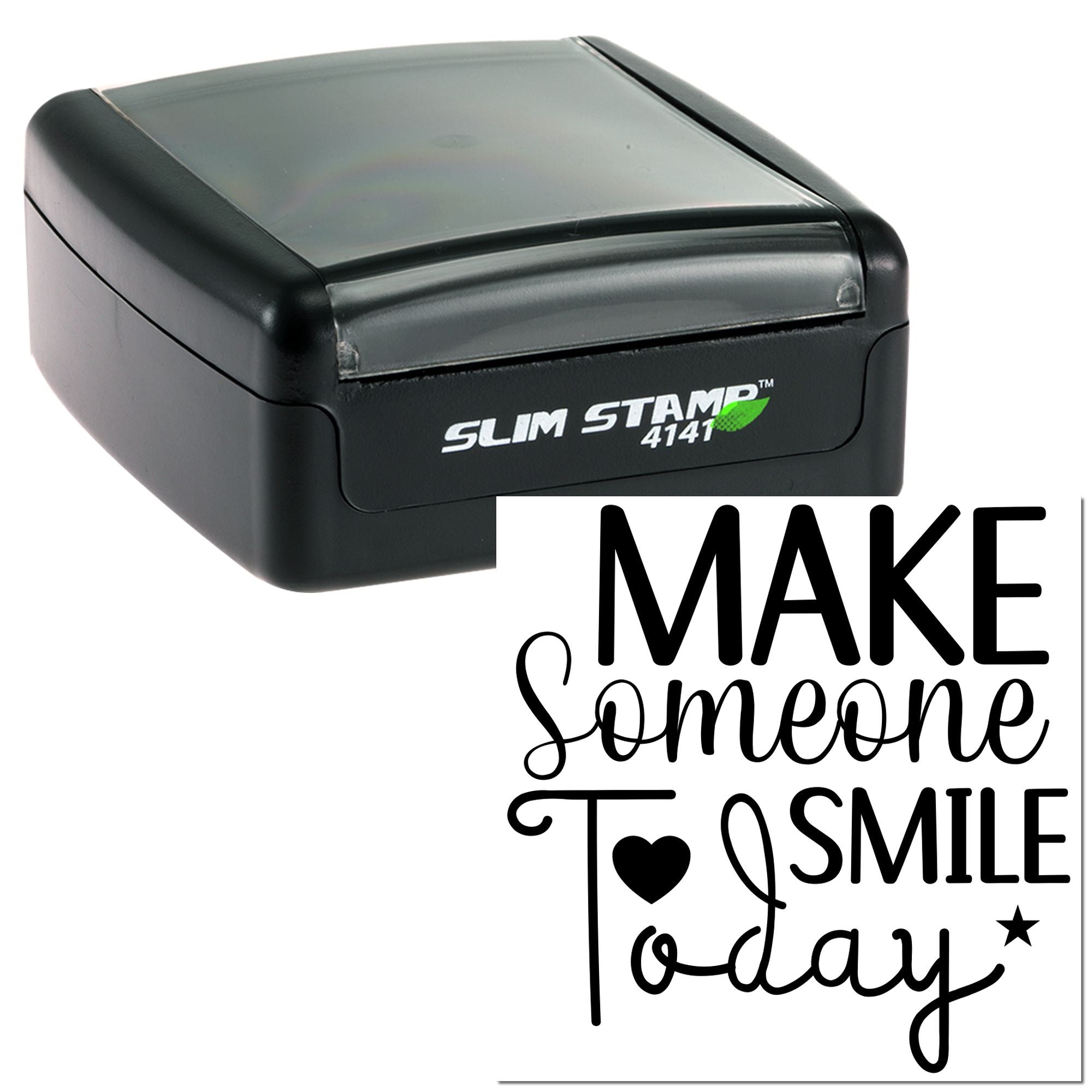 Slim Stamp 4141 self-inking rubber stamp with Make Someone Smile Today design for custom crafting and office marking.