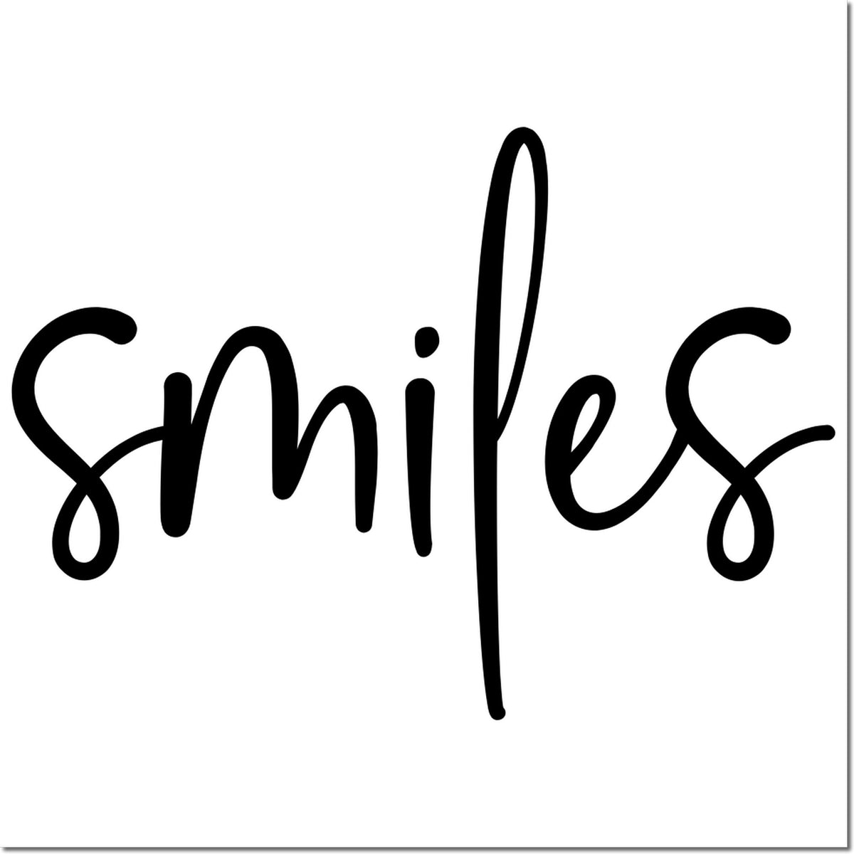 Smiles handwritten rubber stamp text, ideal for cards, crafts, and cheerful packaging