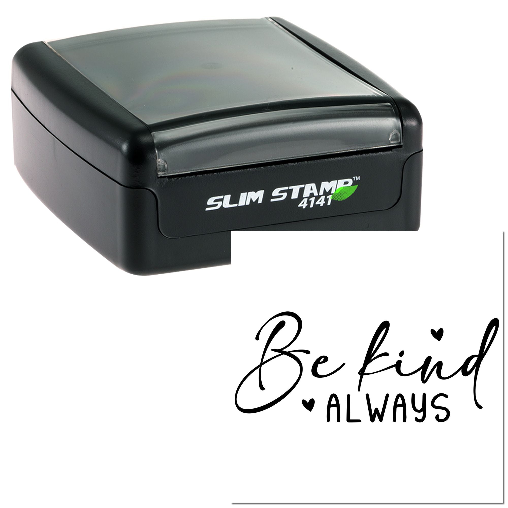 Slim Stamp 4141 self-inking rubber stamp with Be Kind Always custom imprint for cards, packaging, and heartfelt messages
