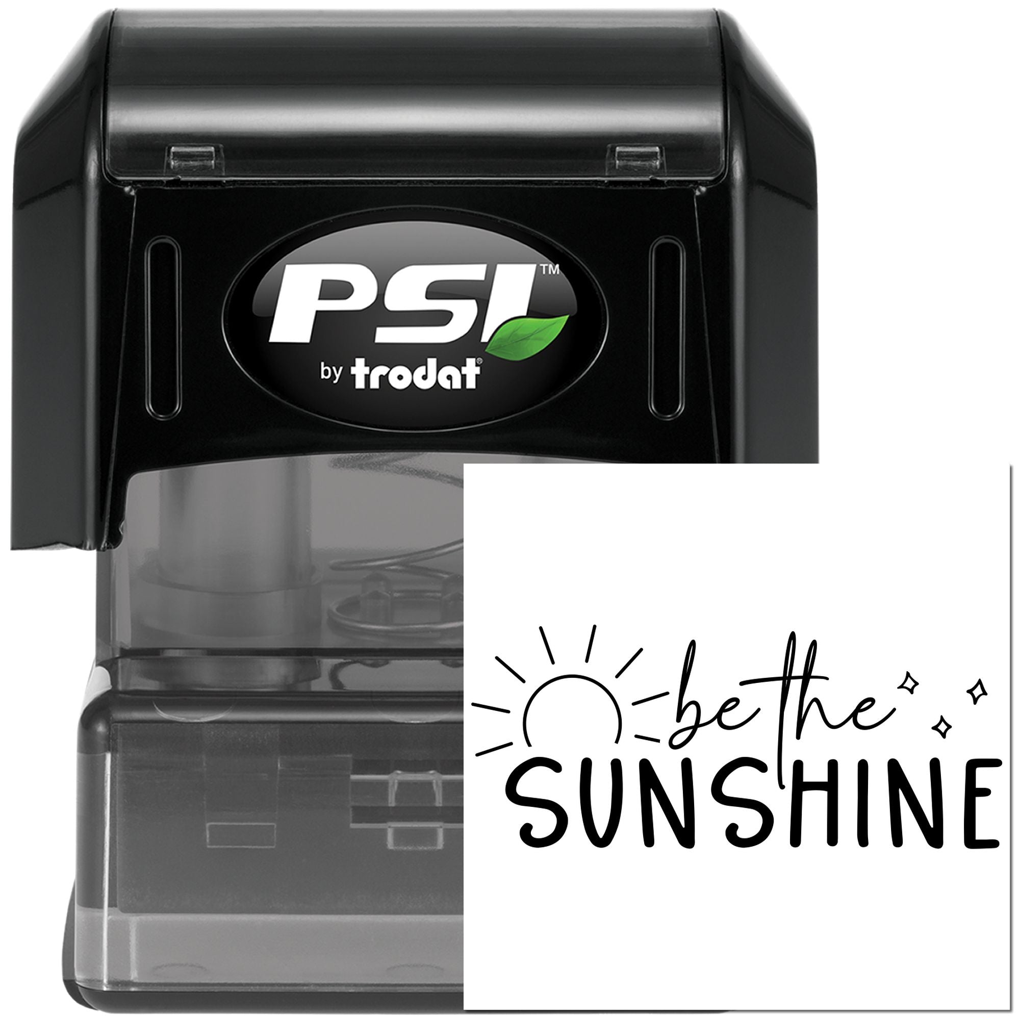 PSI by Trodat custom self-inking rubber stamp with be the sunshine design for cards, planners, and packaging.