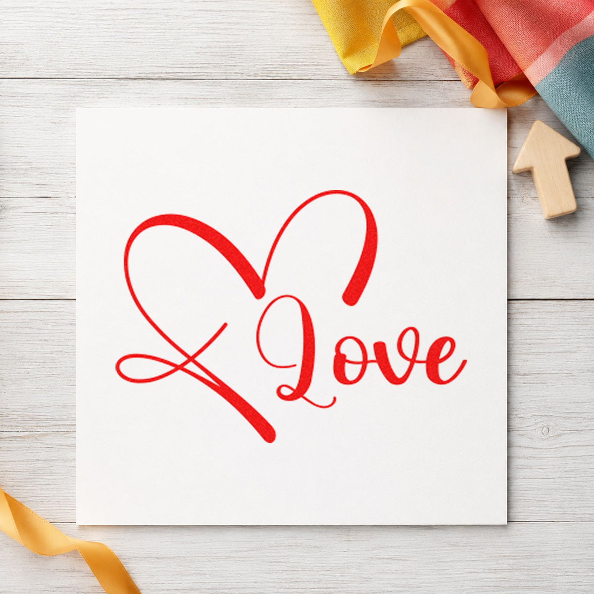 Love Heart Outline craft stamp imprint in red ink on a handmade project, one idea being night idea cards.